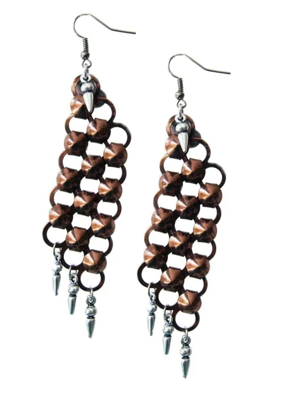 Chandelier earrings in copper with studs. Long Earrings. 2 Colors Available. sold by Maiden-Art