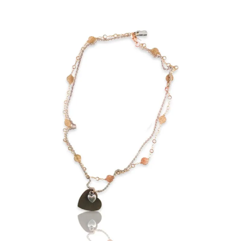 Big Bronze Heart and Small Silver Heart Charms Necklace sold by Maiden-Art