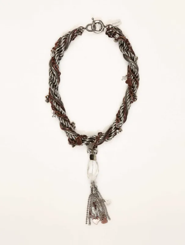 Multichain Necklace with silver tassel and charms. sold by Maiden-Art