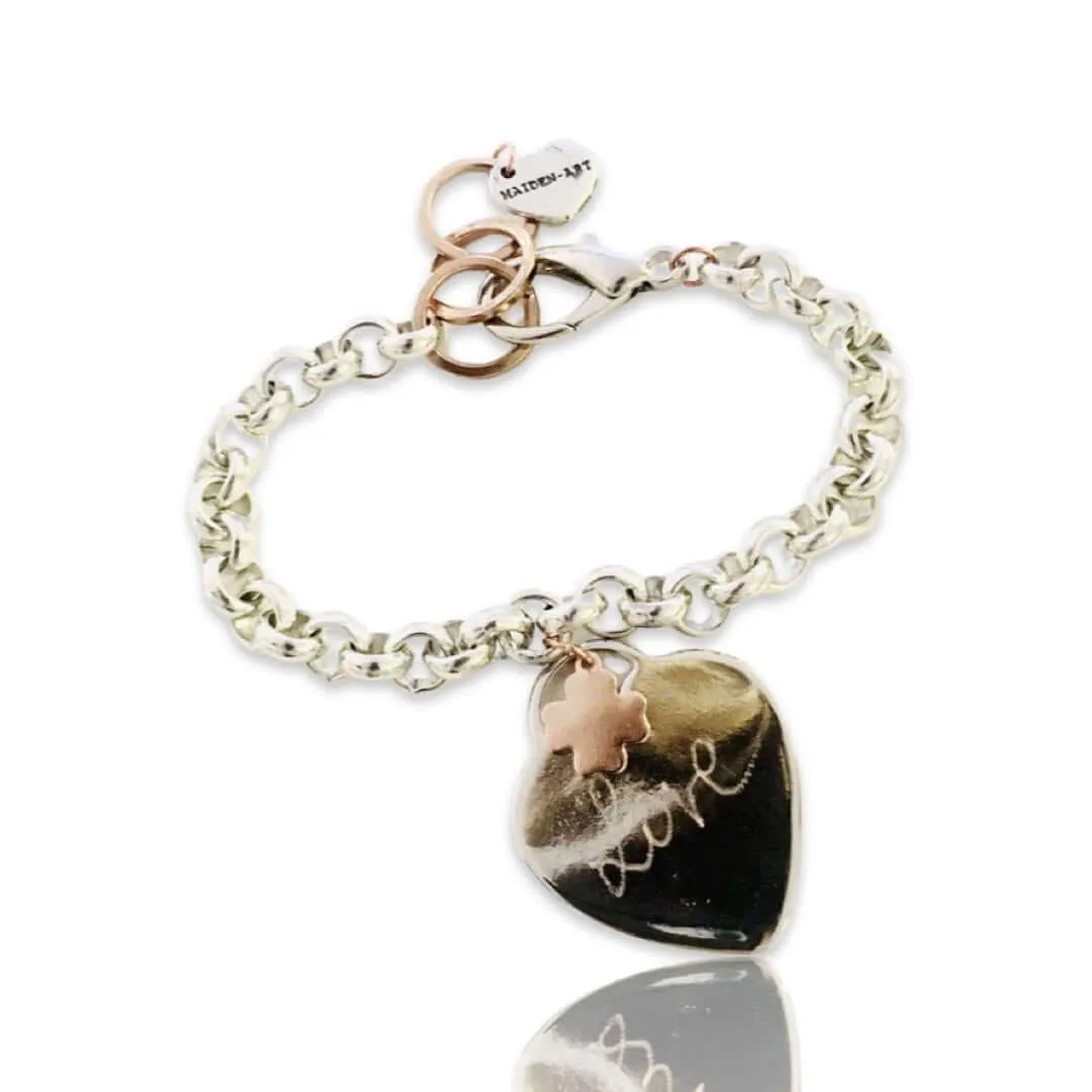 Engraved Personalized Silver Heart Bracelet, Custom Bracelet. sold by Maiden-Art