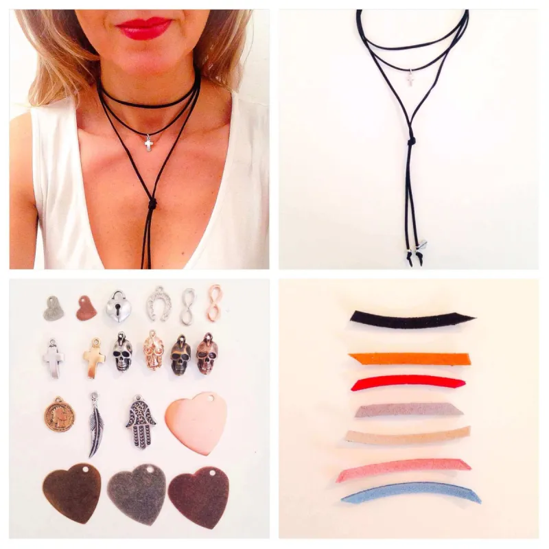 Choker in suede leather and charm. You can choose your favorite color and your charm, choker necklace, charm choker, in 7 colors. sold by Maiden-Art