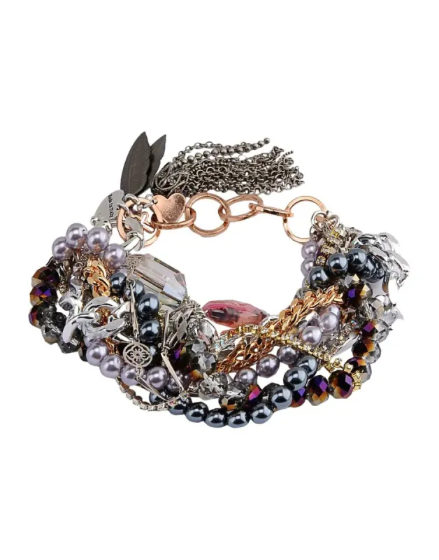 Pink agate stone cuff bracelet with rhinestones sold by Maiden-Art