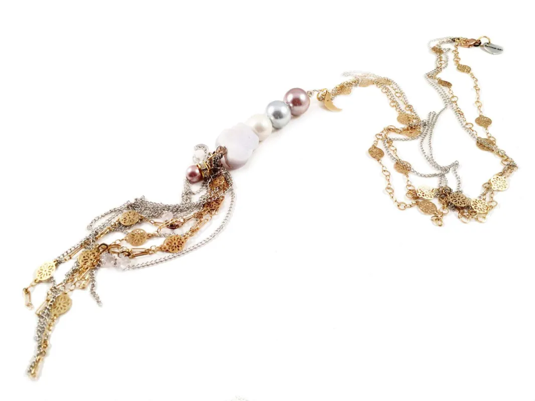 Calcedony and pearls long 18kt gold plated lariat necklace. Perfect for parties, summer time and gift for her. sold by Maiden-Art