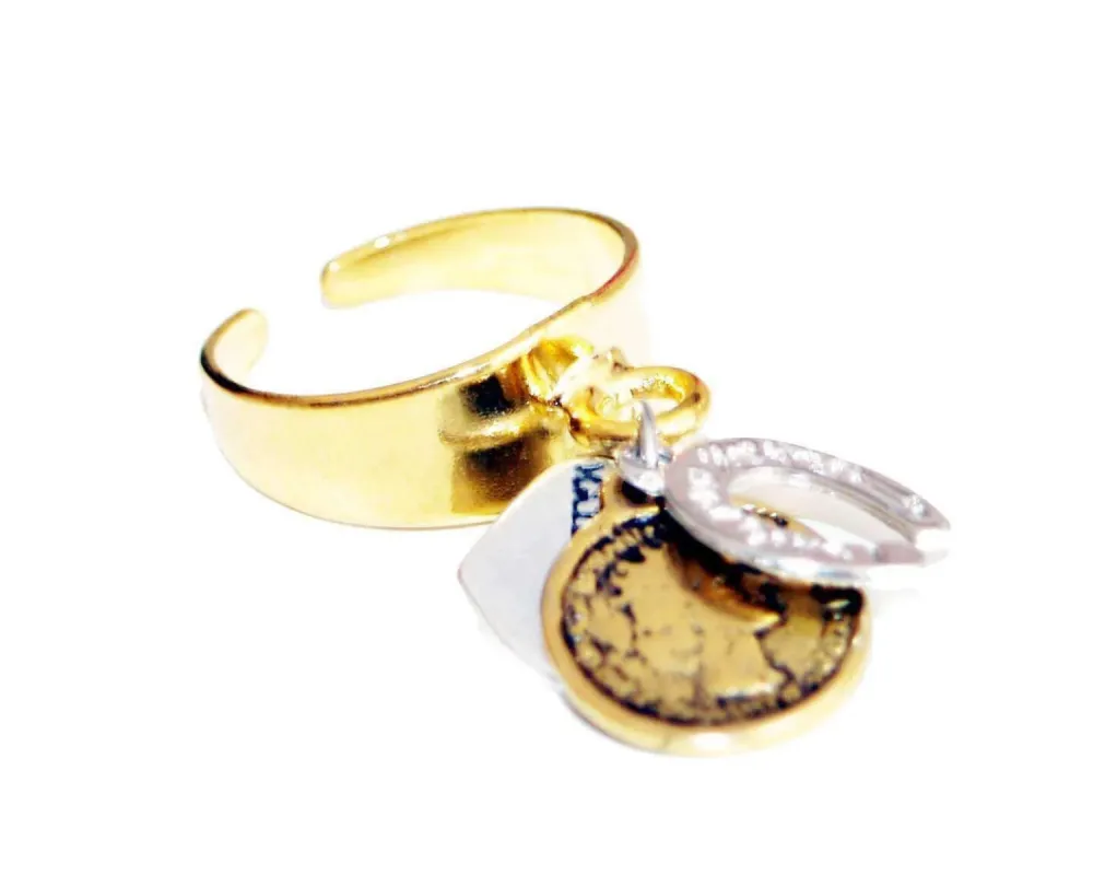Statement ring in gold with coin and horseshoe charm sold by Maiden-Art