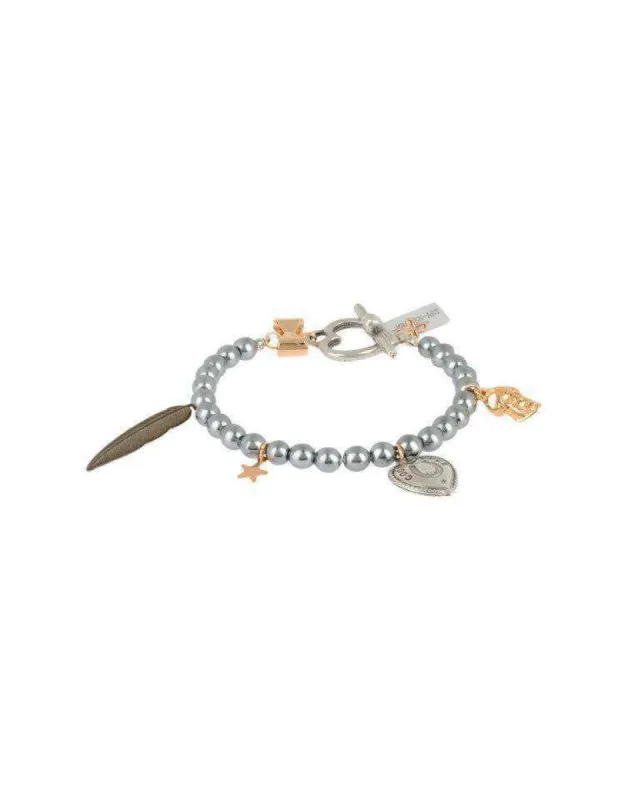 Black pearls beaded bracelet with silver and rose gold plated charms. Italian bracelet, jewelry design made in Italy. sold by Maiden-Art