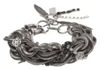 Multi chain bracelet made with silver and black ematite crystals, silver plated brass, little cross charms and metal feather pendants. sold by Maiden-Art