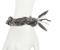 Multi chain bracelet made with silver and black ematite crystals, silver plated brass, little cross charms and metal feather pendants. sold by Maiden-Art