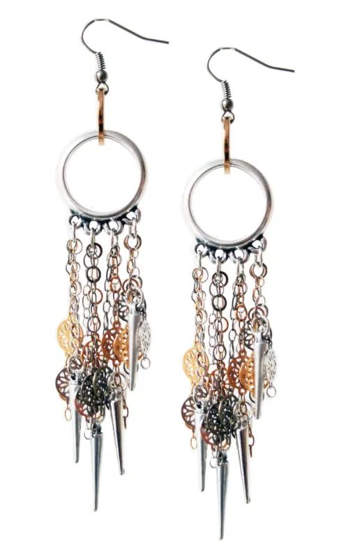 Silver Chandelier earrings in flower chains with studs. Long Earrings. Earrings for Women. sold by Maiden-Art