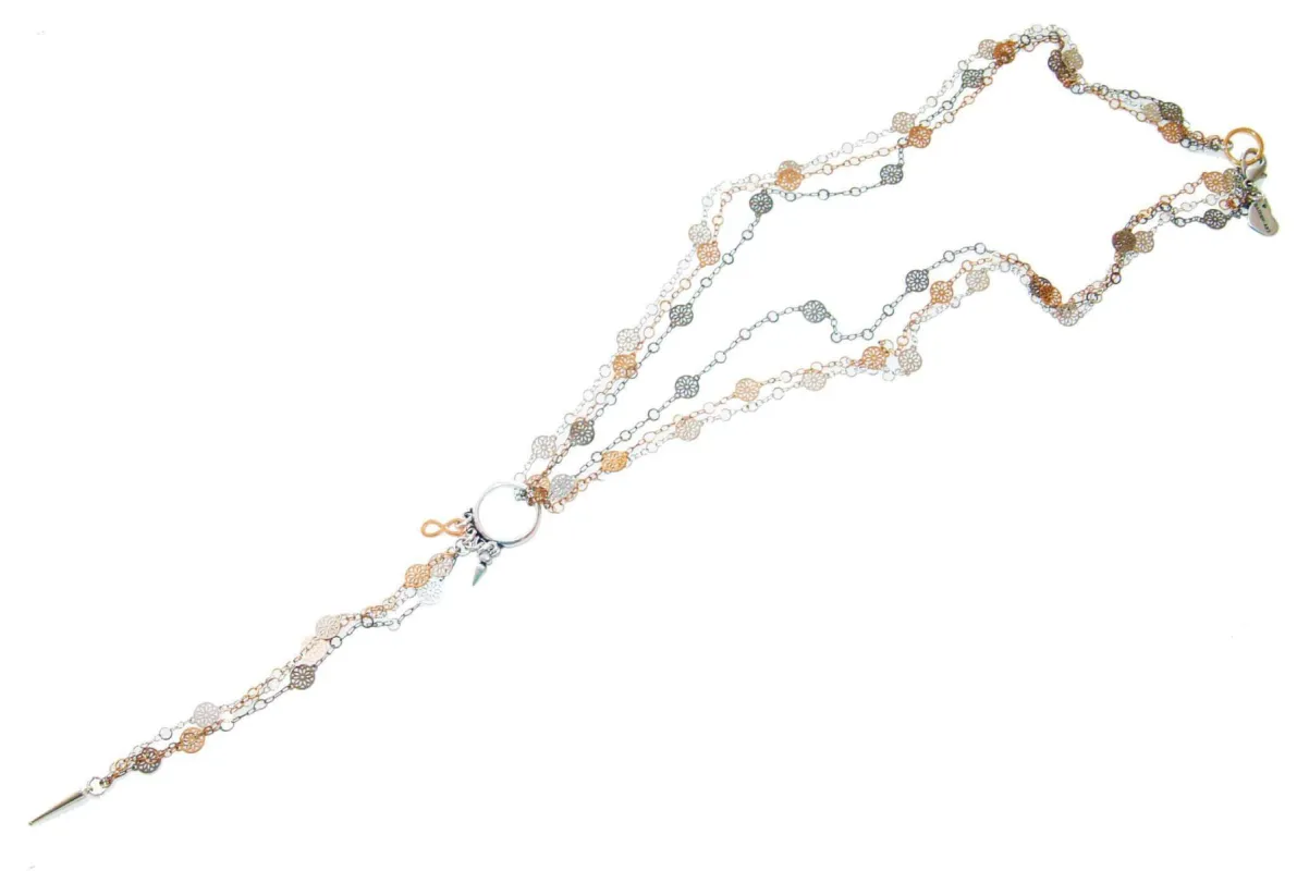 Lariat necklace with studs and flower chains sold by Maiden-Art