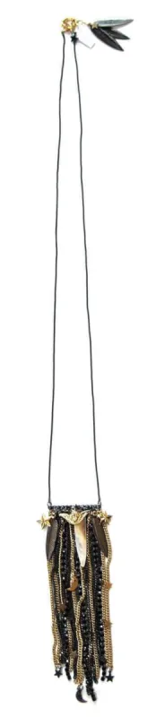 Multi Fringes Necklace in silver, ematite jet Swarovski crystals and Mother of Pearl sold by Maiden-Art