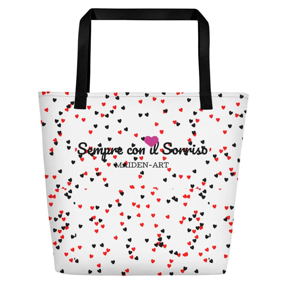 Beach Bag - Hearts in White sold by Maiden-Art