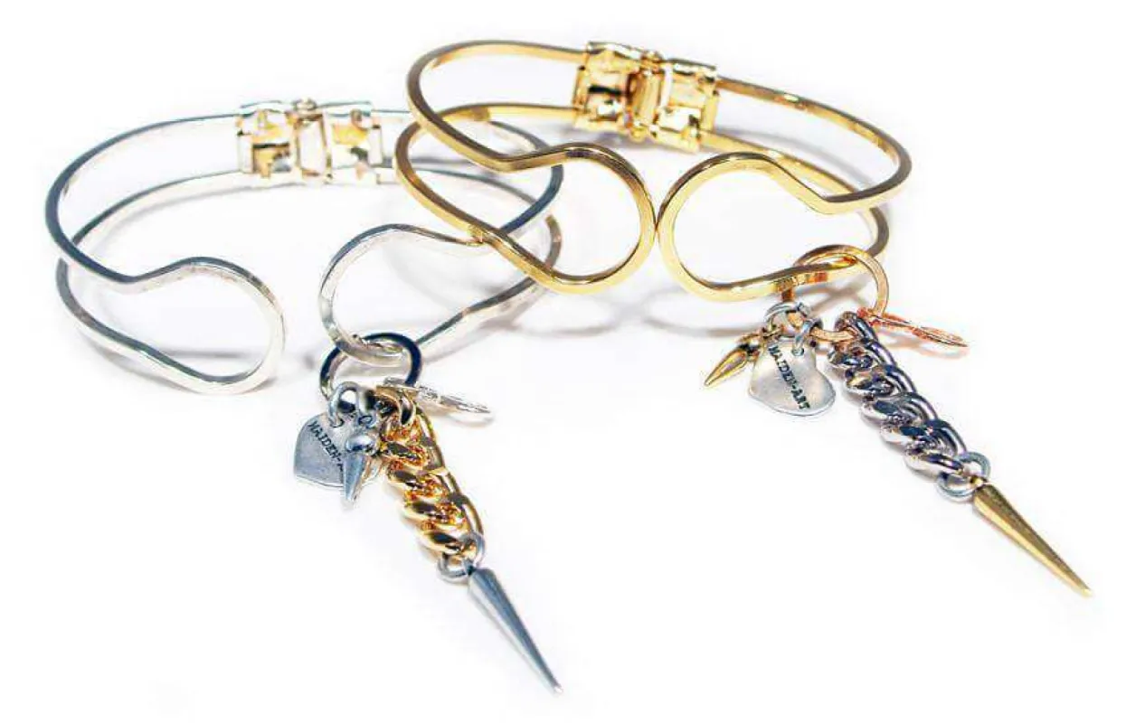 18kt Gold Plated and Silver Plated Bangle with chains and studs. sold by Maiden-Art