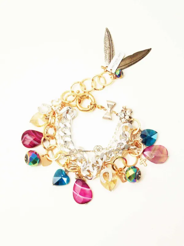 Charms and link bracelet with Agate stones and Swarovski crystals. Perfect gift for her. sold by Maiden-Art