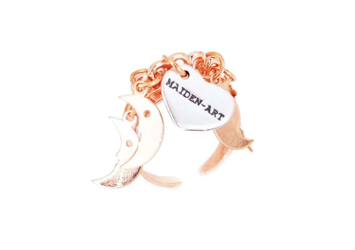 Statement ring in rose gold with moon charms sold by Maiden-Art