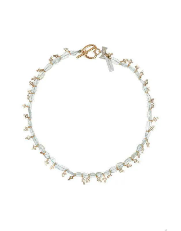 Aquamarine Stones and Rose Gold Necklace with Charms. sold by Maiden-Art