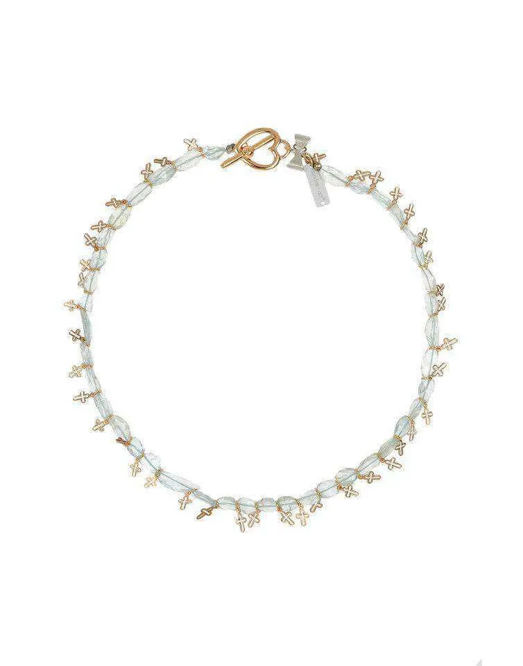 Aquamarine Stones and Rose Gold Necklace with Charms. sold by Maiden-Art