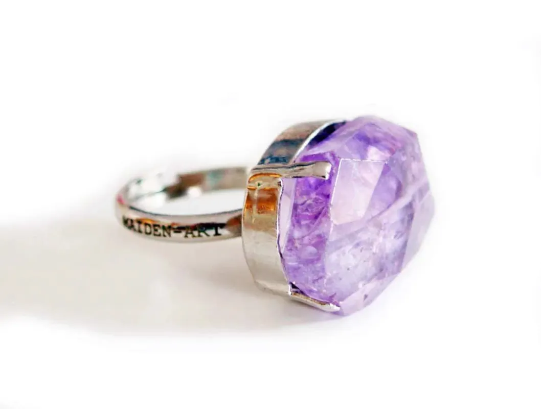 Silver ring with amethyst stone sold by Maiden-Art