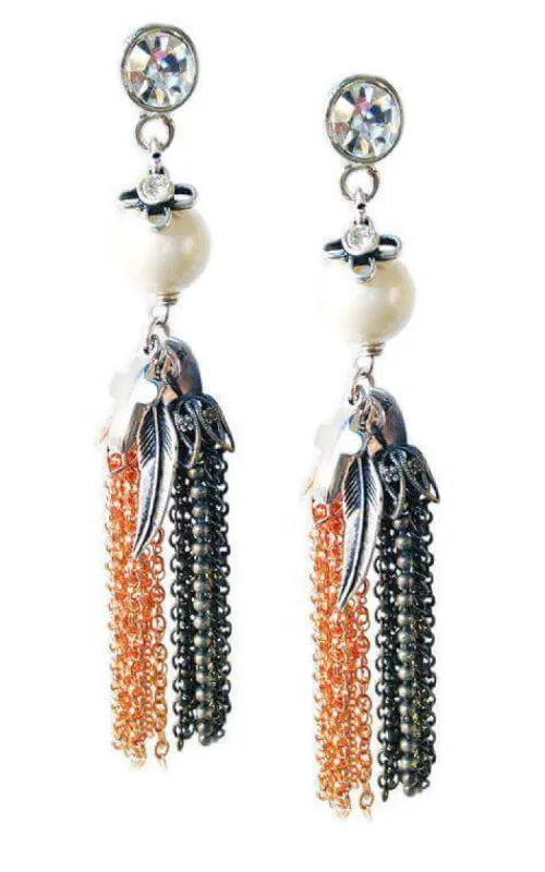 Dangle and drop earrings with tassels, pearls, Swarovski crystals and charms. Boho chic earrings, Boho chic jewelry. sold by Maiden-Art