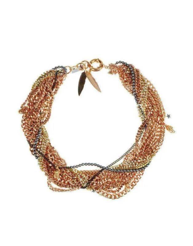 Rose Gold Statement Necklace with Charms and Swaroski Crystals sold by Maiden-Art