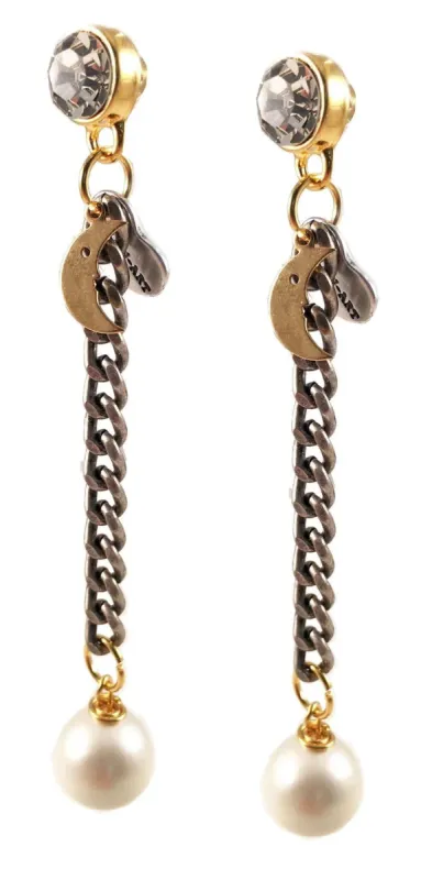 White pearls and crystals dangle and drop earrings. Perfect for parties, spring, summer time and gift for her. sold by Maiden-Art