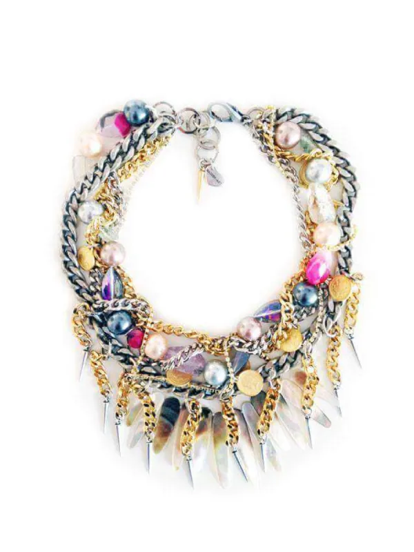 Multi strand necklace with natural stones and pearls sold by Maiden-Art