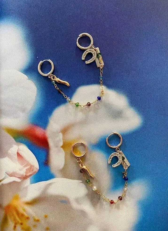Double hoop 'Rosary and Charms' mono earrings sold by Maiden-Art product image thumbnail 2