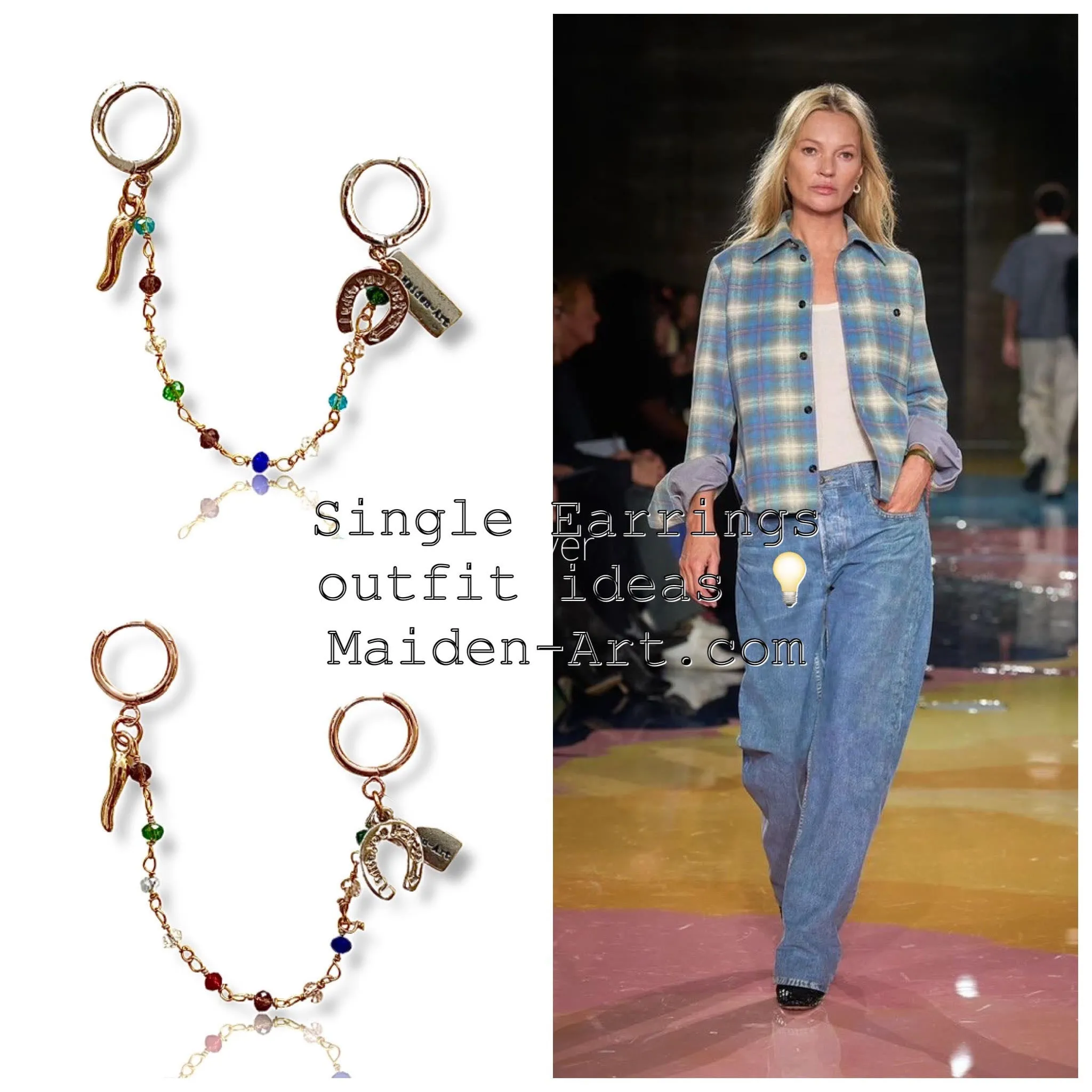 Double hoop 'Rosary and Charms' mono earrings sold by Maiden-Art