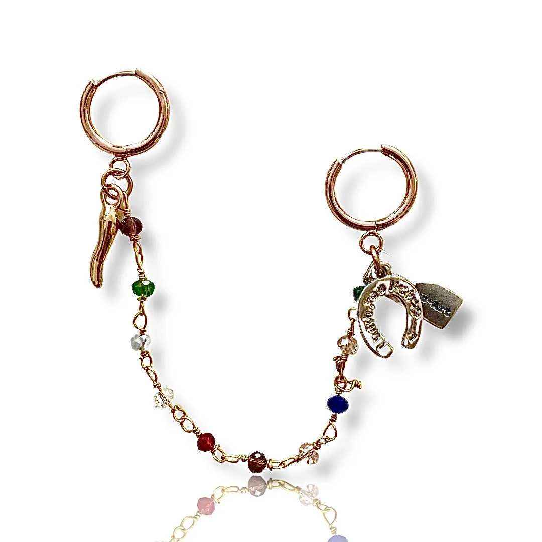 Double hoop 'Rosary and Charms' mono earrings sold by Maiden-Art product image thumbnail 3