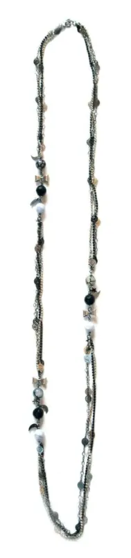 Moonstone Necklace with ematite jet Swarovski crystals, onyx and chalcedony stones sold by Maiden-Art