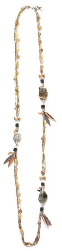 Moonstone Necklace with apricot Swarovski crystals and rutilated quartz sold by Maiden-Art