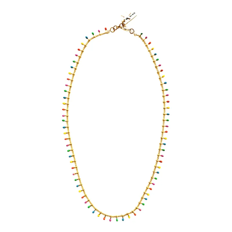 Pastel colors drop boho chic necklace in gold. sold by Maiden-Art