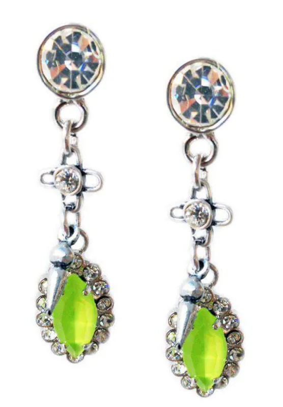 Lime green Swarovski Crystal dangle and drop earrings with rhinestones, rhodium and antique silver plated brass. sold by Maiden-Art