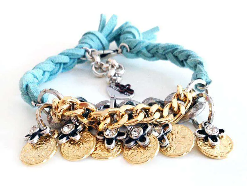 Friendship wraparound bracelets with Swarovski crystals and burnished gold coins charms. Boho bracelets, Italian bracelets. sold by Maiden-Art product image thumbnail 2