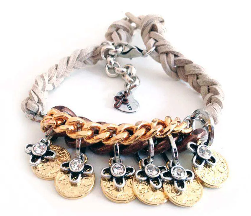 Friendship wraparound bracelets with Swarovski crystals and burnished gold coins charms. Boho bracelets, Italian bracelets. sold by Maiden-Art product image thumbnail 4
