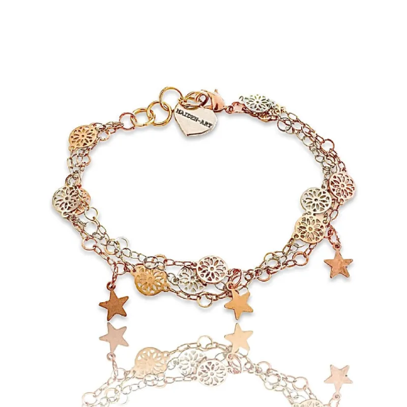 Lucky Charm Star Bracelet in 18kt Gold Plated, Rose Gold and Silver Plated Brass. sold by Maiden-Art