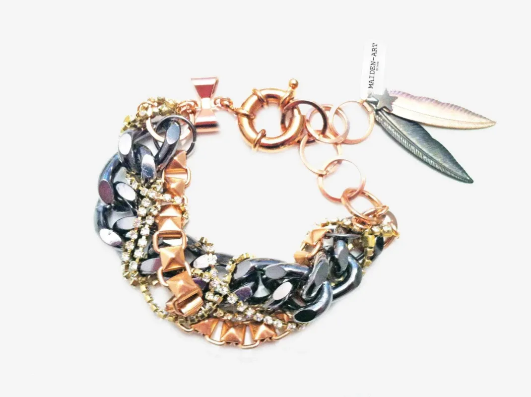 Rose Gold and GunMetal Chain and Charms Bracelet sold by Maiden-Art