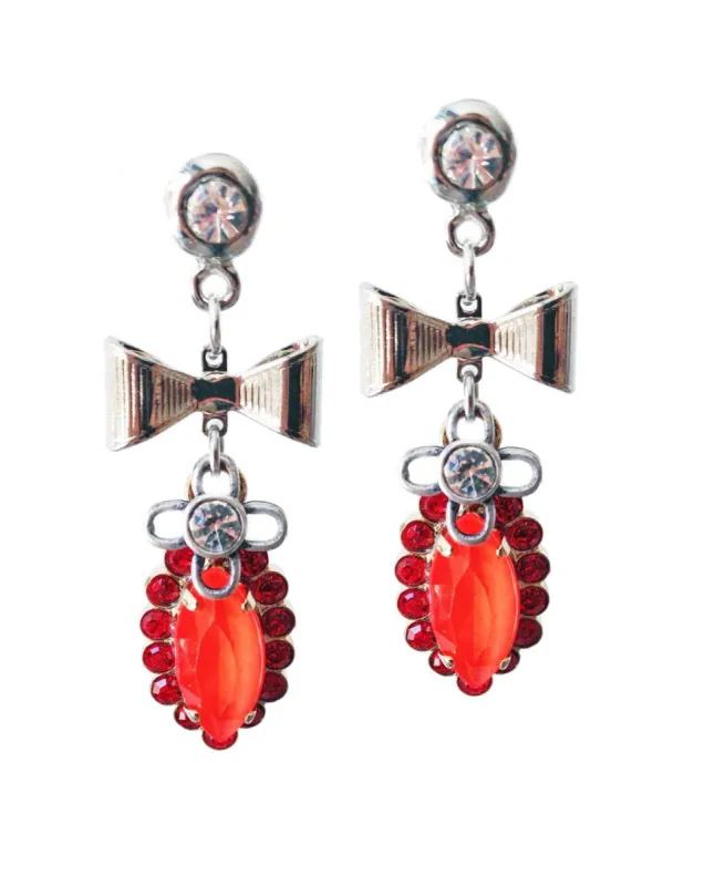 Dangle and drop earrings with orange crystals sold by Maiden-Art