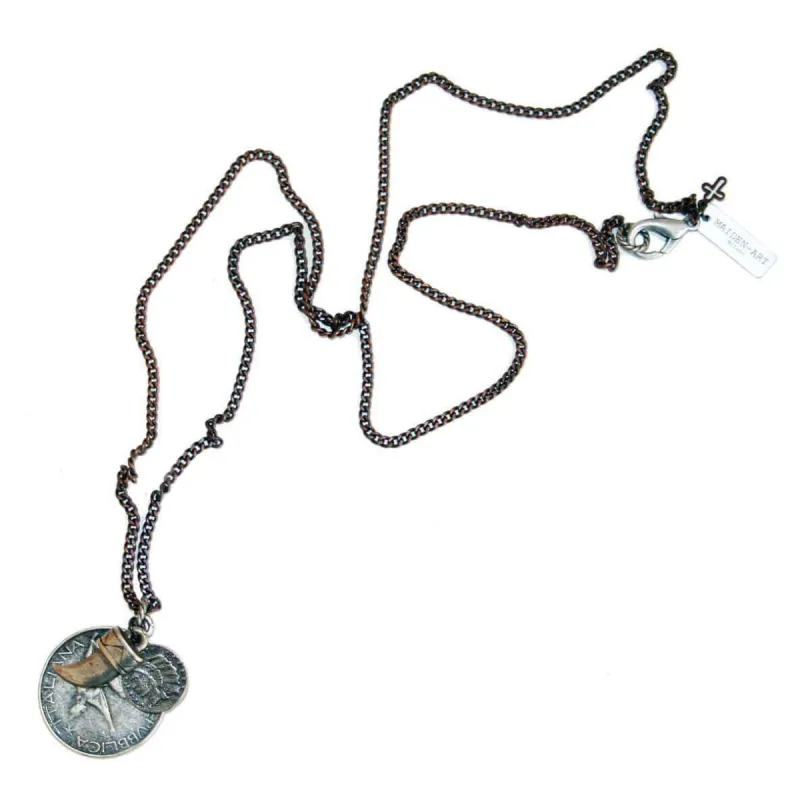 Mens coins and horn chain necklace sold by Maiden-Art