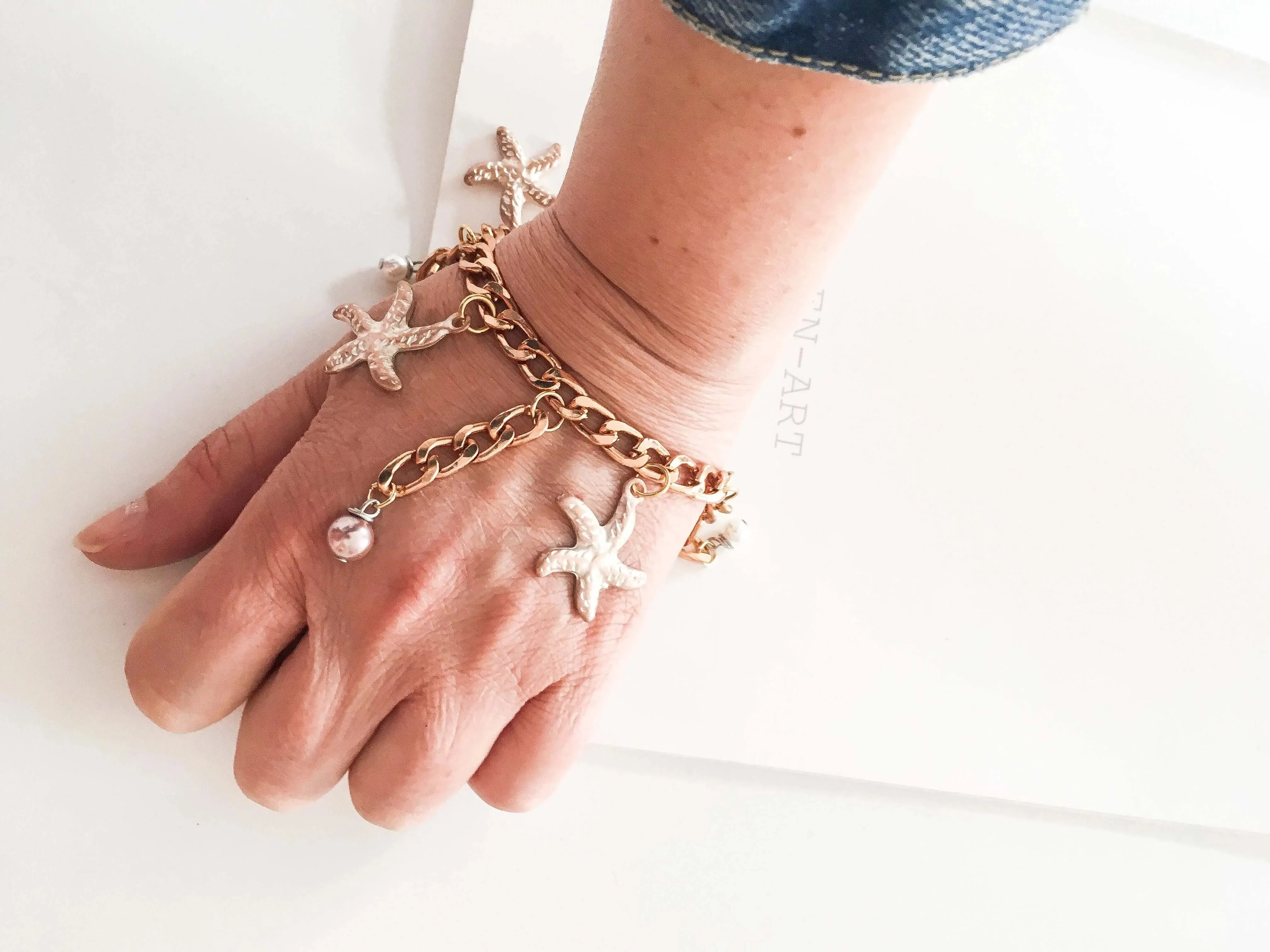 Statement Bracelet with Starfish Charms and Pearls sold by Maiden-Art product image thumbnail 3