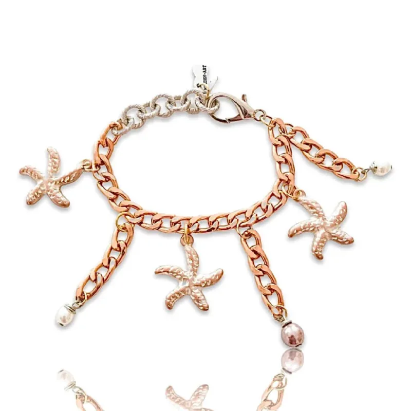 Statement Bracelet with Starfish Charms and Pearls sold by Maiden-Art