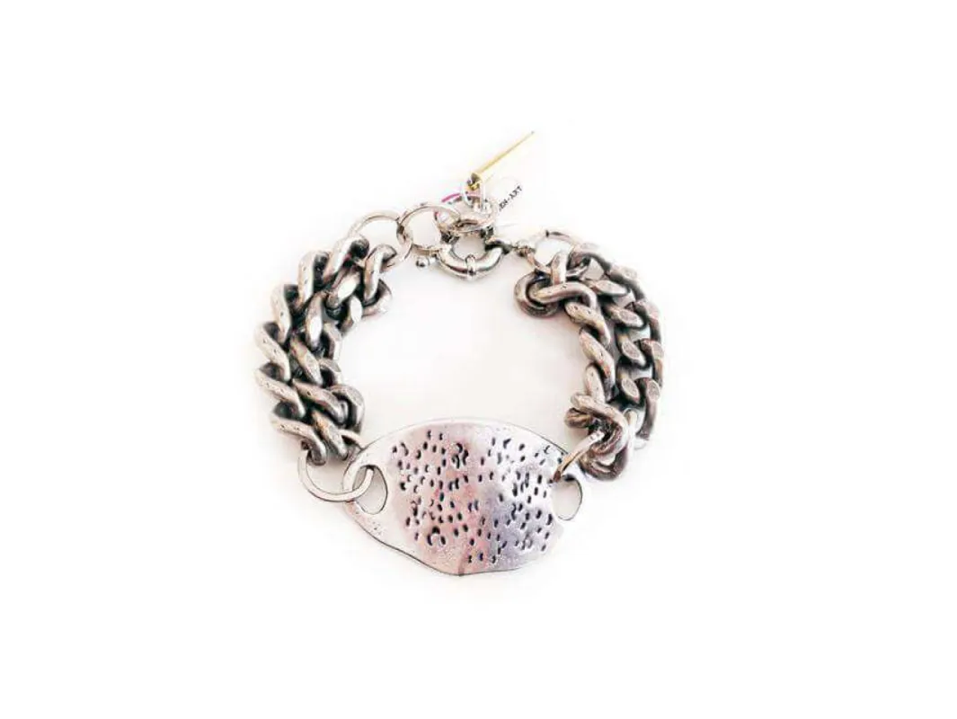 Cuff bracelet with single plastron in silver, gold, rose gold sold by Maiden-Art