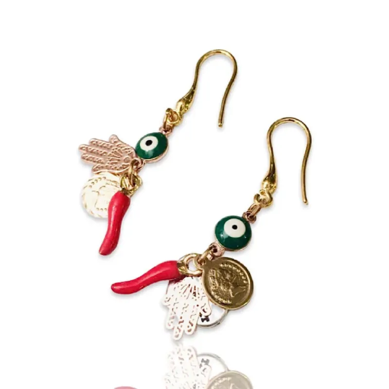 Red Horn and Evil Eye Earrings - Talisman Earrings sold by Maiden-Art