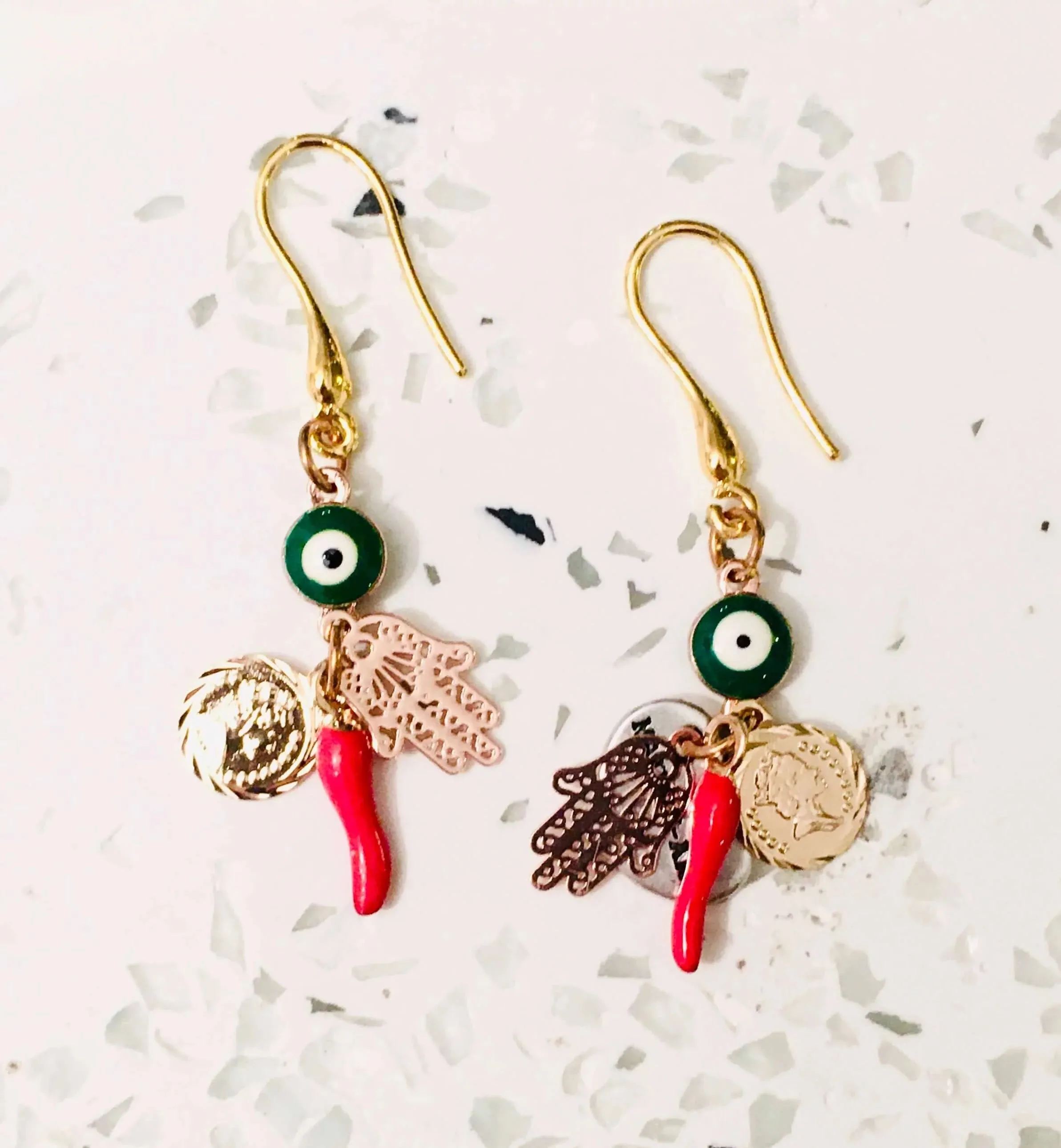 Red Horn and Evil Eye Earrings - Talisman Earrings sold by Maiden-Art product image thumbnail 2
