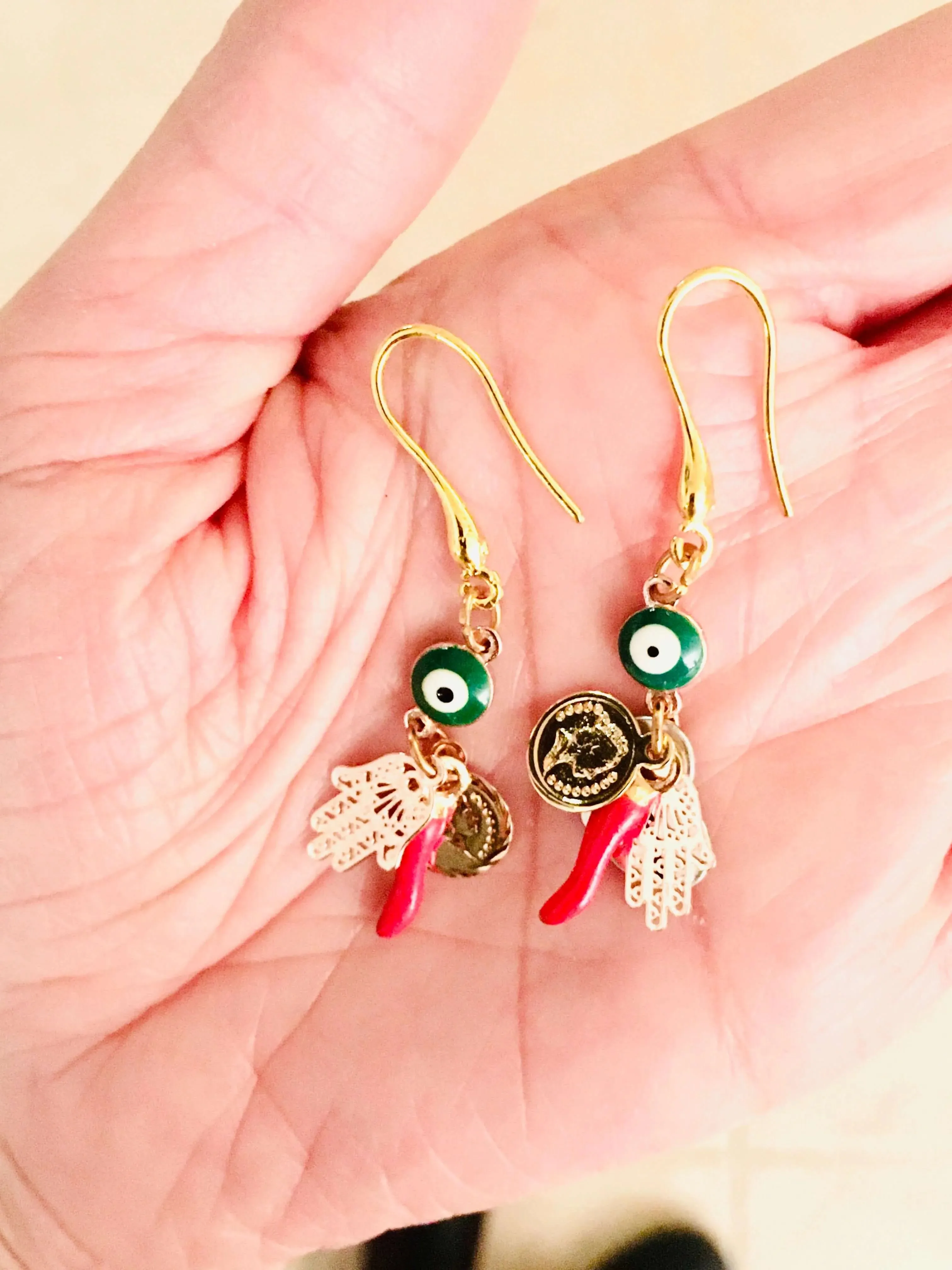 Red Horn and Evil Eye Earrings - Talisman Earrings sold by Maiden-Art product image thumbnail 4