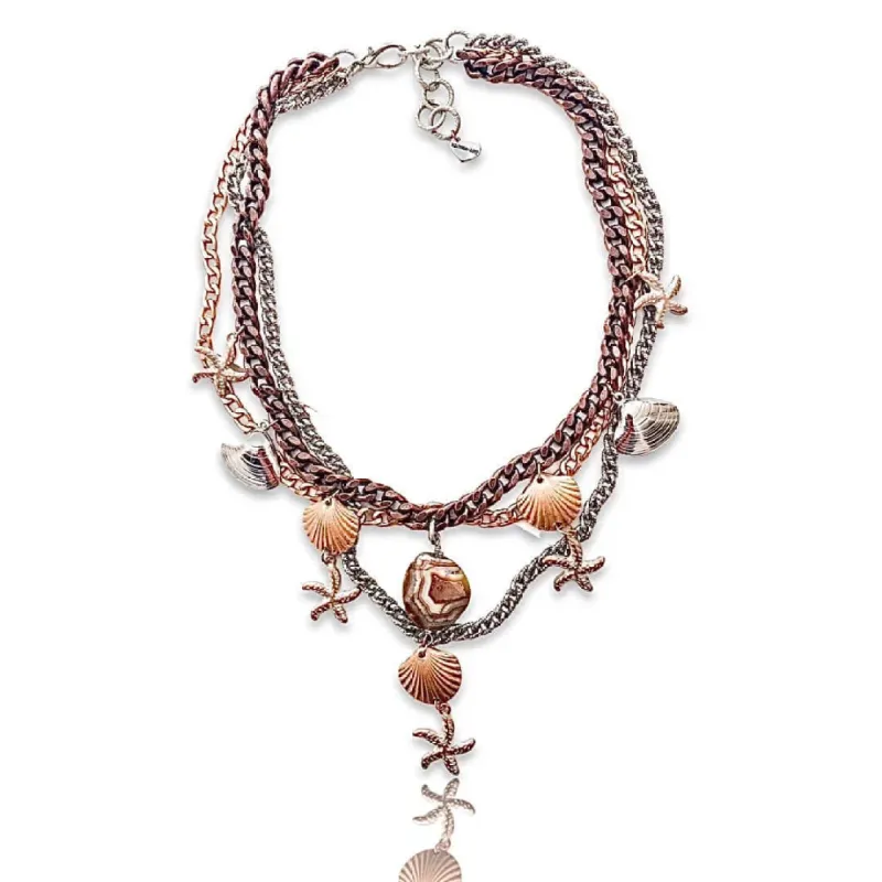 Statement Necklace with Shells, Starfish and Agate Stone sold by Maiden-Art