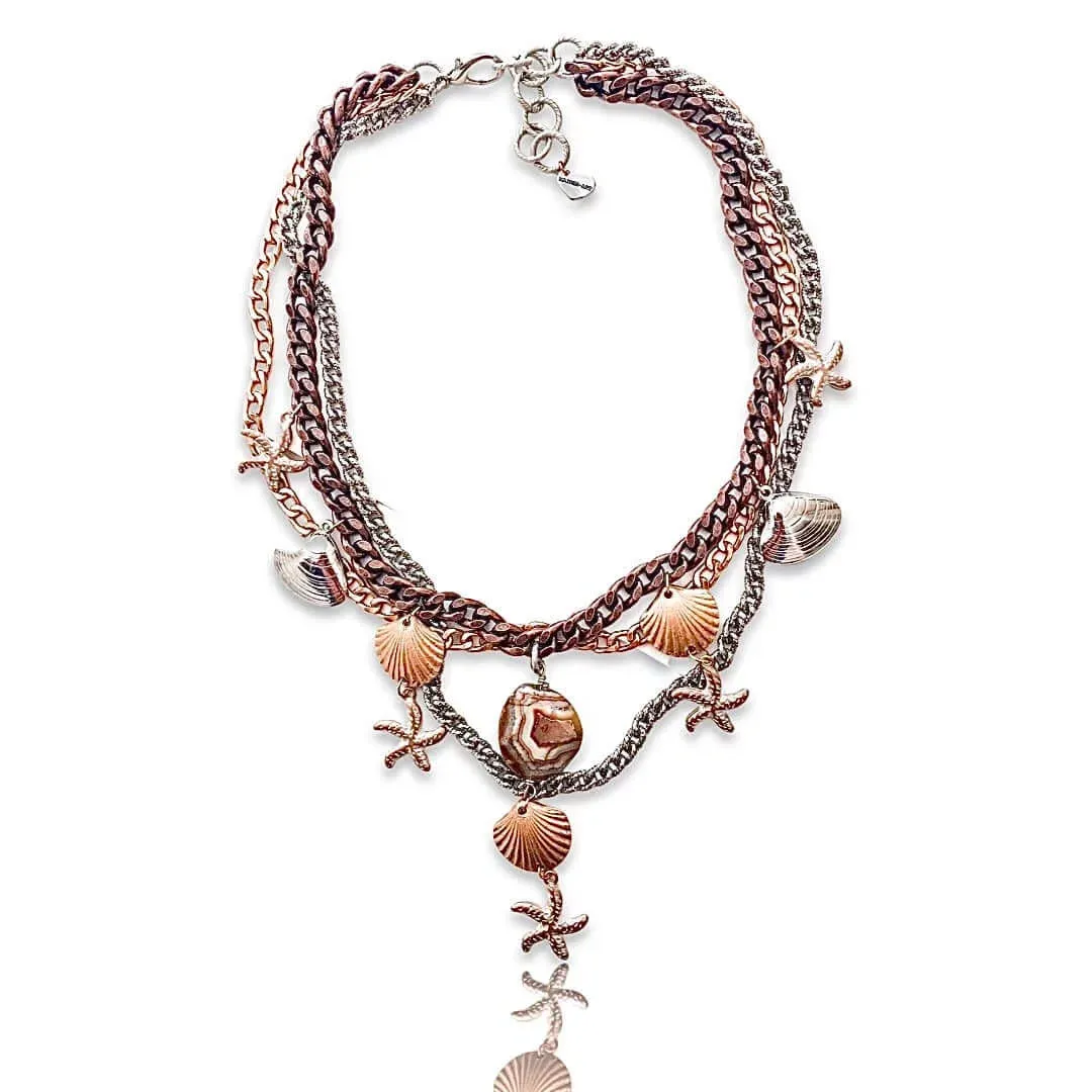 Statement Necklace with Shells, Starfish and Agate Stone sold by Maiden-Art