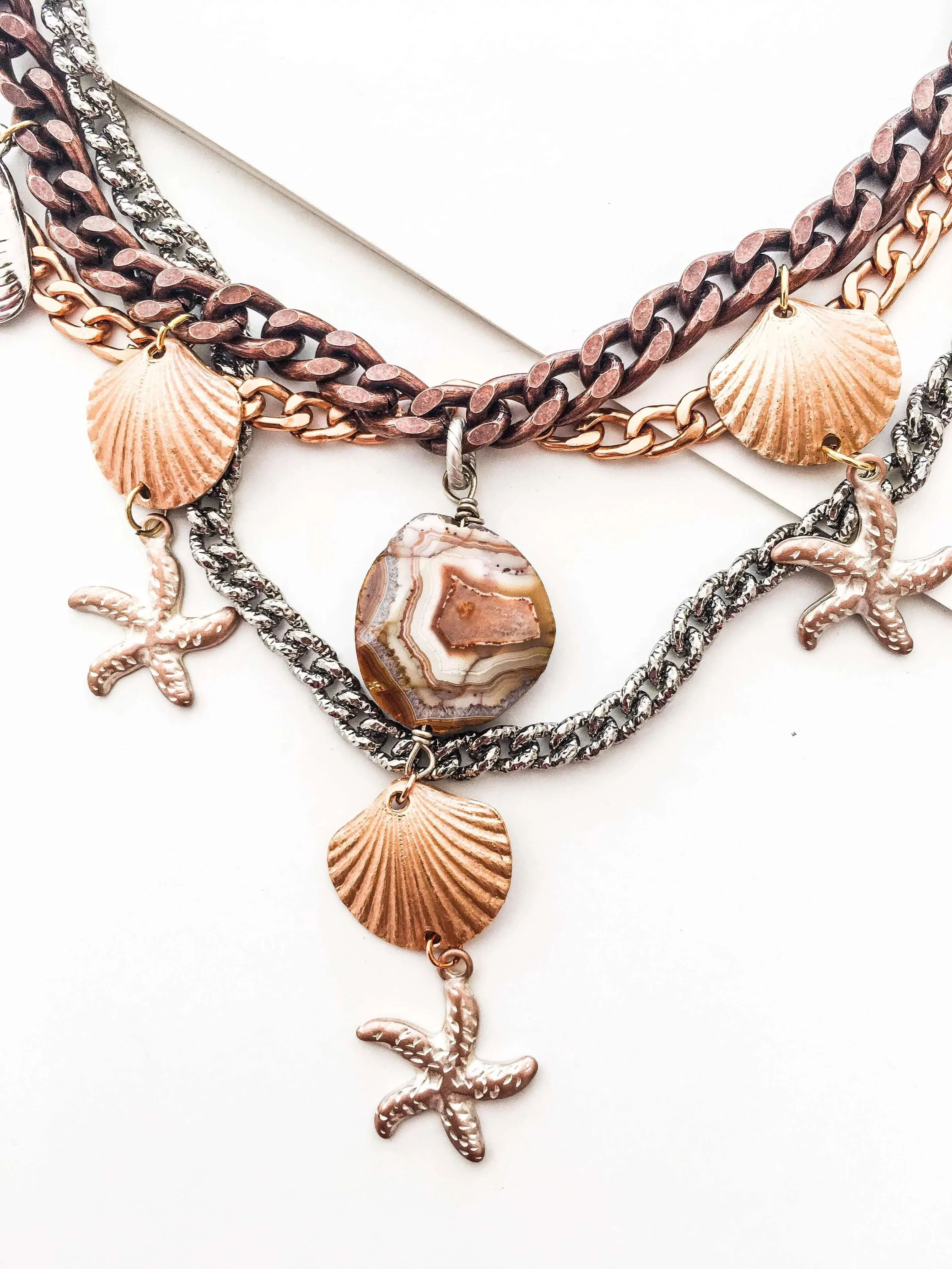 Statement Necklace with Shells, Starfish and Agate Stone sold by Maiden-Art product image thumbnail 2