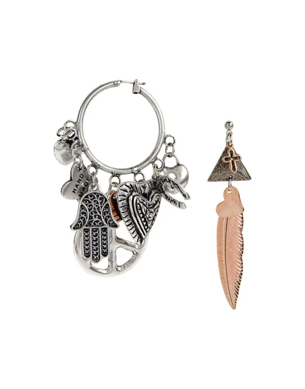 Hoop earrings with Hamsa pendant and charms sold by Maiden-Art