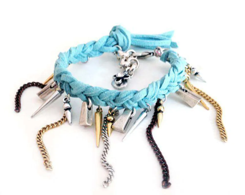 Charm bracelet with fringes, leather and Swarovski crystals. Boho chic bracelet, Boho chic jewelry. sold by Maiden-Art