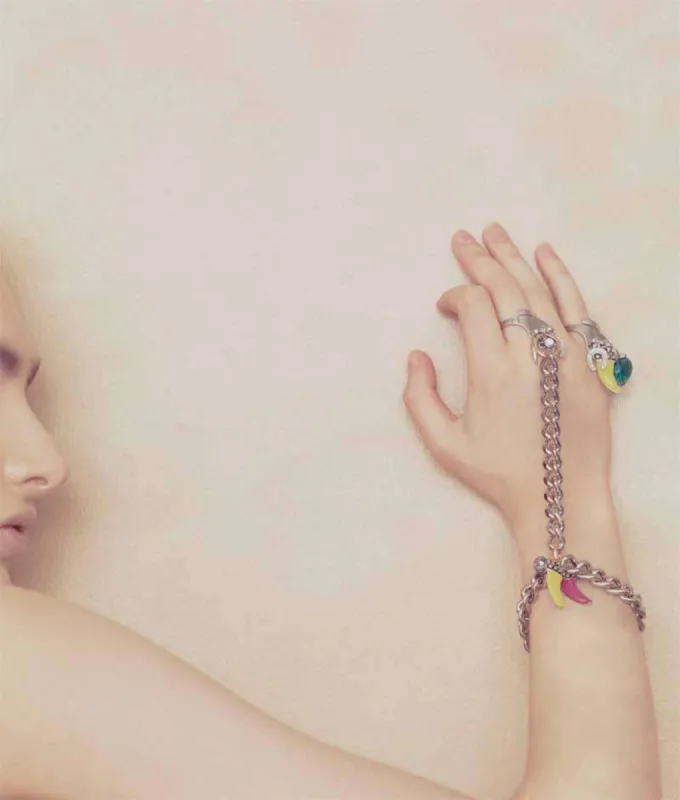 Hand Chain Bracelet with colorful enamel charms sold by Maiden-Art